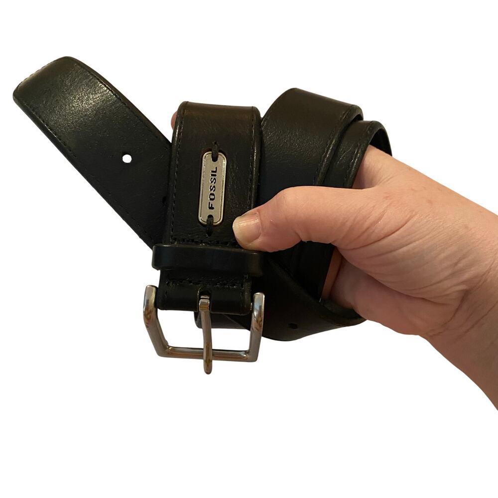 Fossil Black Genuine Leather Belt Size 38 Men’s Silver Buckle Classic Style